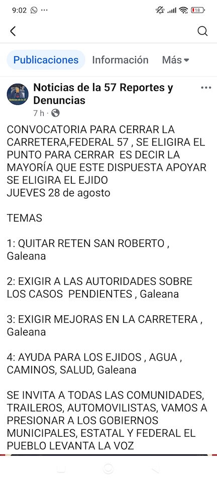 Promueven bloquear la 57 en Galeana por inseguridad