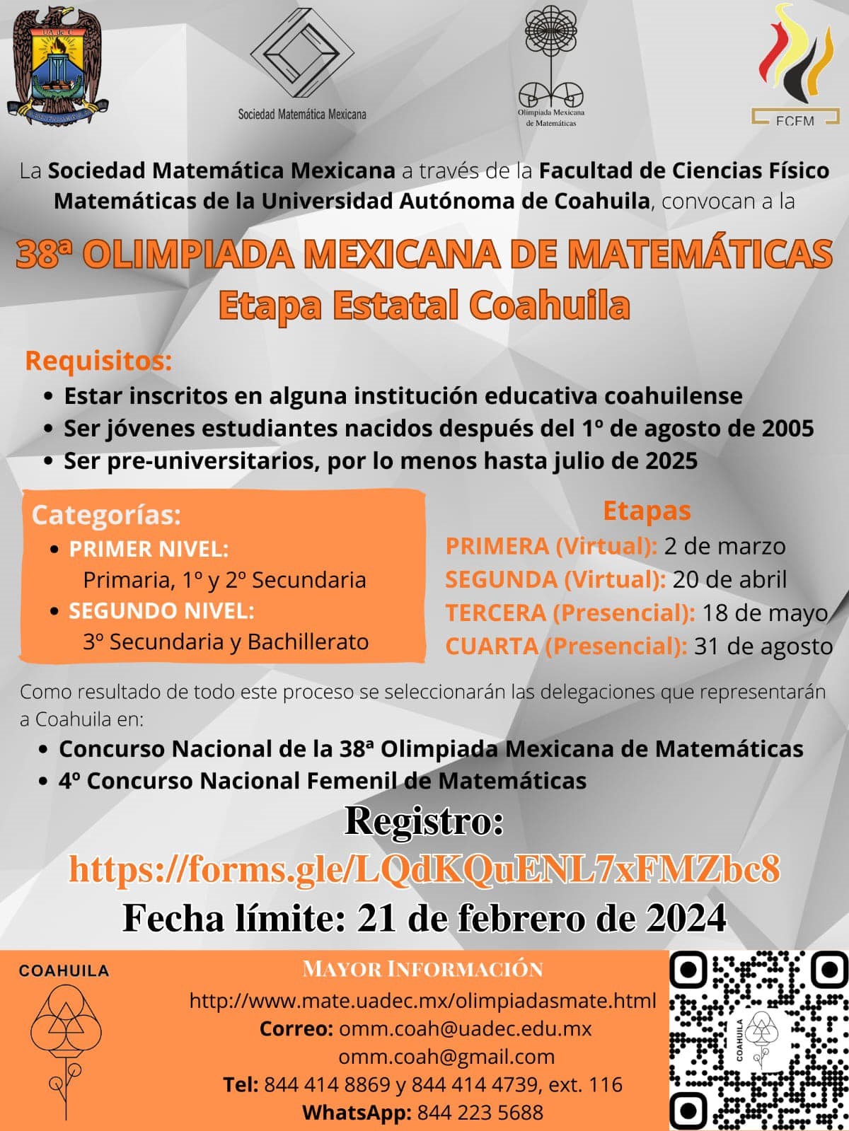 Convocan a participar en la 38ª Olimpiada Mexicana de Matemáticas