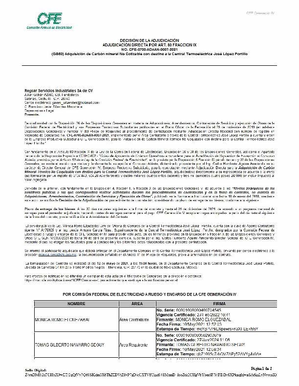 La empresa RegCar Servicios Industriales recibió adjudicación directa de un contrato por más de 134 millones de pesos.