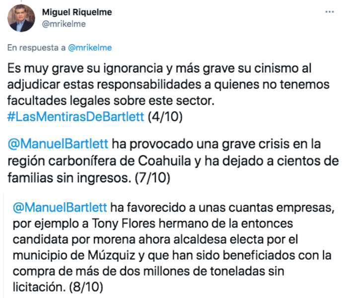 Señala Riquelme ignorancia y cinismo de Bartlett