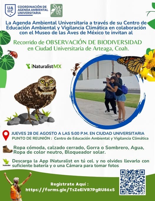 Invita UAdeC al recorrido de observación de biodiversidad
