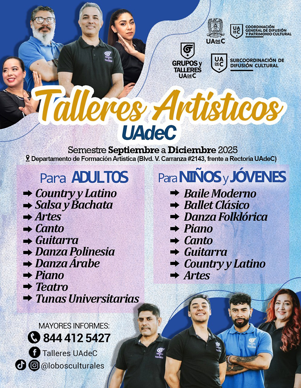 Invita UAdeC a público en general a talleres artísticos 