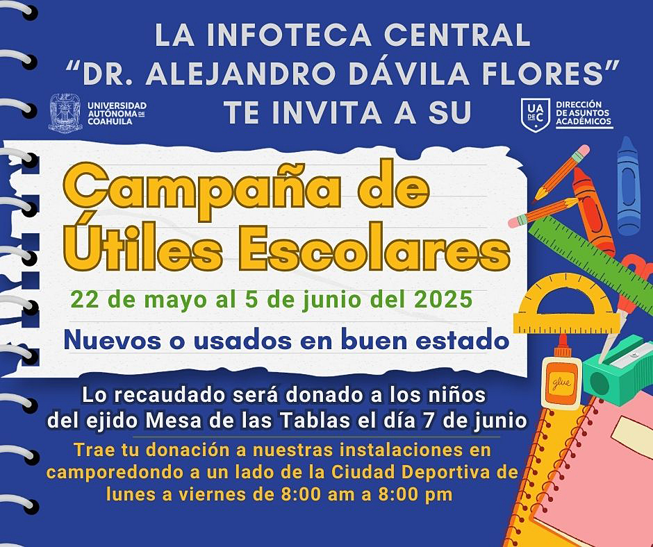 Invita UAdeC a la colecta de útiles escolares 