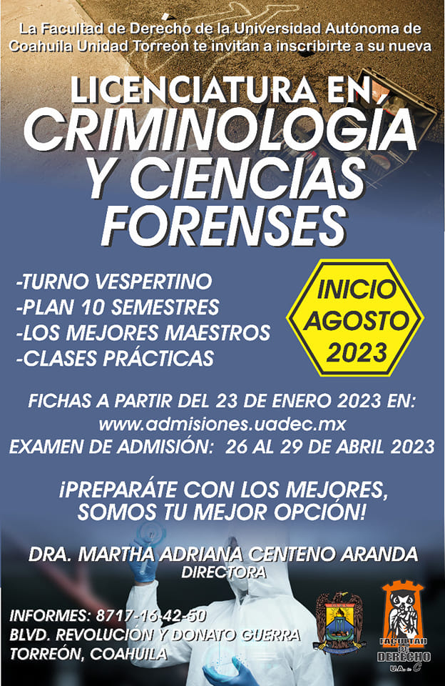 Oferta UAdeC nueva carrera en Criminología y Ciencias Forenses