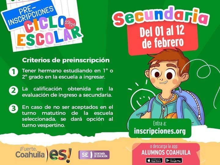 Alistan preinscripciones para secundaria en Coahuila